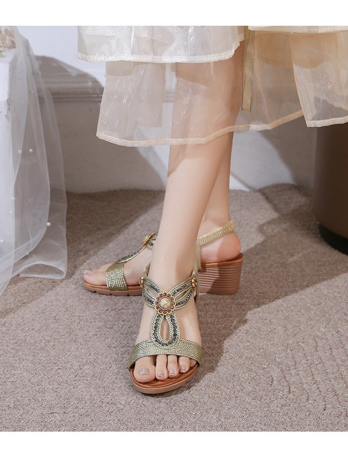 NIBEMINENT Shoes Women Fashion Weave Slope Heel Thick Bottom Women'S Sandals Sandals For Women - Image 2