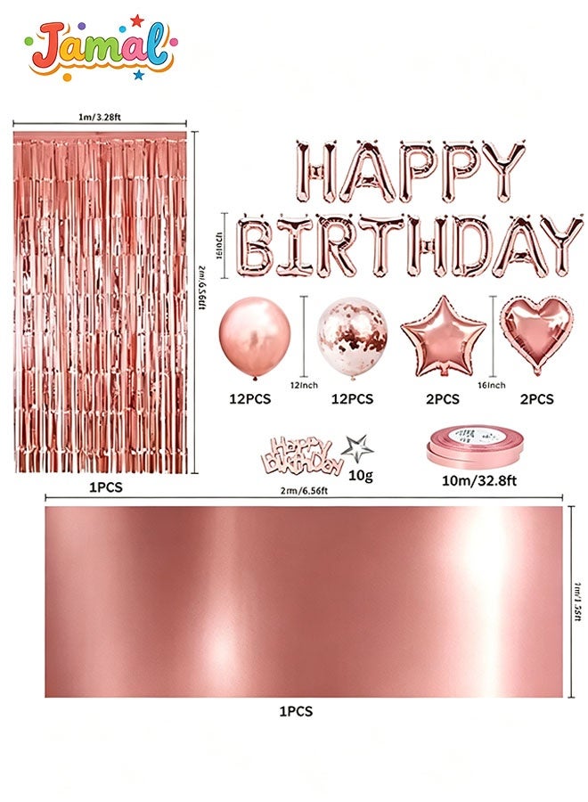 Jamal Rose Gold Birthday Party Decoration Kit – Balloon Arch & Garland, Happy Birthday Banner, Foil Balloons, Fringe Curtain, Table Accessories - Image 4