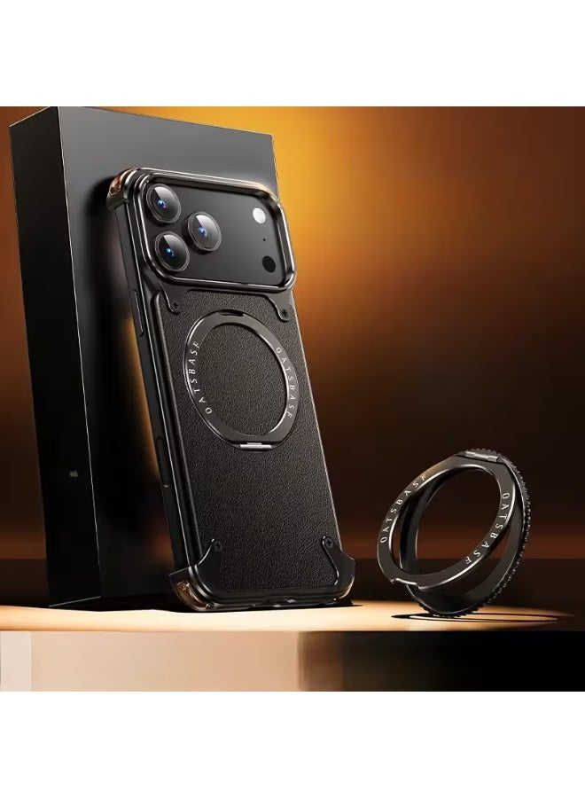 OATSBASF Magnetic Ring Stand Case Compatible with iPhone 17 Pro Black | 360° Rotating Kickstand | Magnetic Shockproof Protective Back Cover - Image 1
