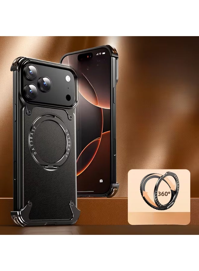 OATSBASF Magnetic Ring Stand Case Compatible with iPhone 17 Pro Black | 360° Rotating Kickstand | Magnetic Shockproof Protective Back Cover - Image 2