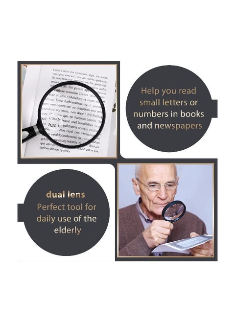 Handheld Reading Magnifier 10X 30X 75mm Shatterproof Lens Rubbery with Non Slip Soft Handle for Seniors and Kids Nature Exploration Insect Hobby Observation Silver