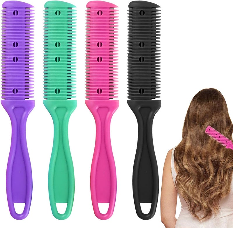 Hair Cutter Comb 4pcs Double Sides Split End Trimmer Razor Comb for Cutting Hair Hair Razor CombsGreen Purple Black Red