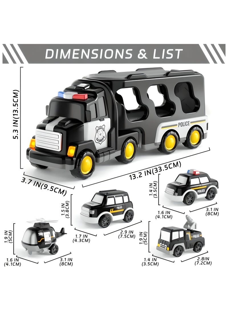 LIXADA 1 Big Police Truck With 4 Small Toy Cars For Kids, Toy Tractor Carrier Container Truck Playset, Toy Vehicle Set, Truck Storage With Metal Cars, Birthday And Festival Gifts, Gift for Kids Age 3+ - Image 4