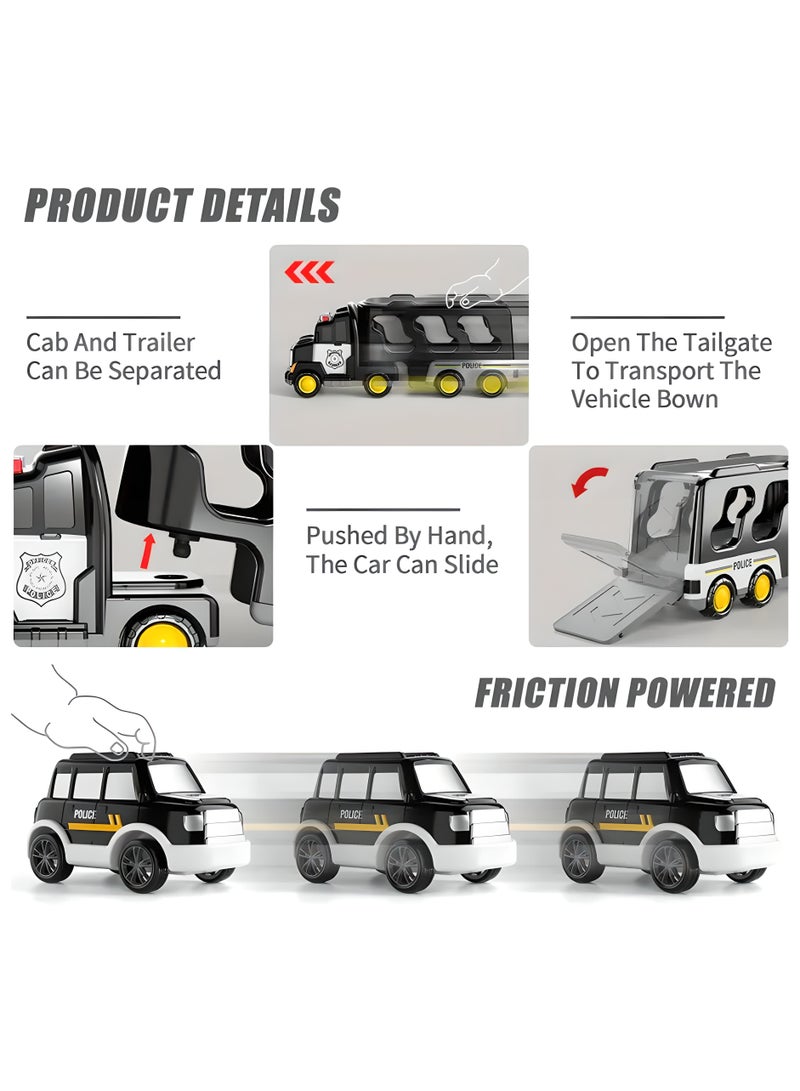LIXADA 1 Big Police Truck With 4 Small Toy Cars For Kids, Toy Tractor Carrier Container Truck Playset, Toy Vehicle Set, Truck Storage With Metal Cars, Birthday And Festival Gifts, Gift for Kids Age 3+ - Image 5