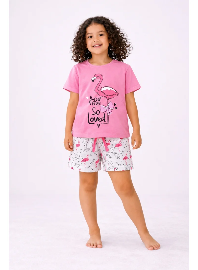 Victor And Jane Girls’ Pajama Set – Flamingo “You Are Loved” T-Shirt & Printed Shorts