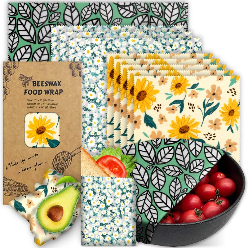 Beeswax Wrap 9 Pack EcoFriendly Beeswax Wraps for Food Storage Organic Sustainable Beeswax Food Wraps Zero Waste Reusable Food Wrap Beeswax Paper 1L 3M 5S Plants Pattern Sandwich Wrappers
