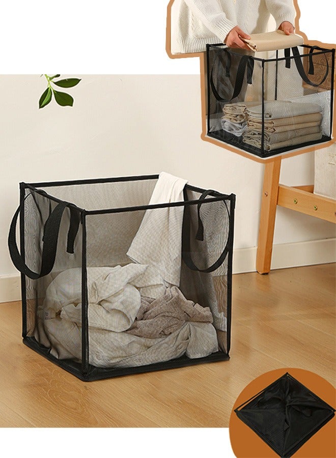 Collapsible Mesh  Laundry Hamper with Wide Opening and Side Pocket – Breathable, Sturdy Foldable and Space-Saving Design for Laundry Clothes and Storage  (Black 1 layer) - Image 1