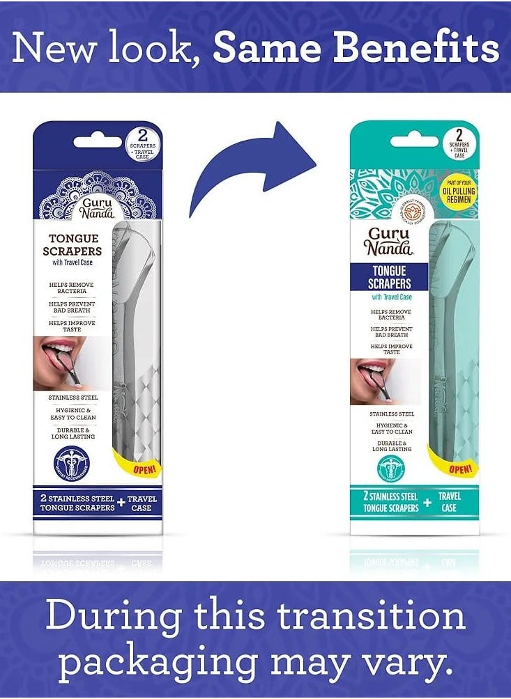 GuruNanda Tongue Scraper (Pack of 2), Stainless Steel Tongue Scraper for Oral Hygiene, Bad Breath Treatment, Medical Grade 100% Stainless Steel Tongue Cleaner with Travel Case for Adults & Kids  - Image 4
