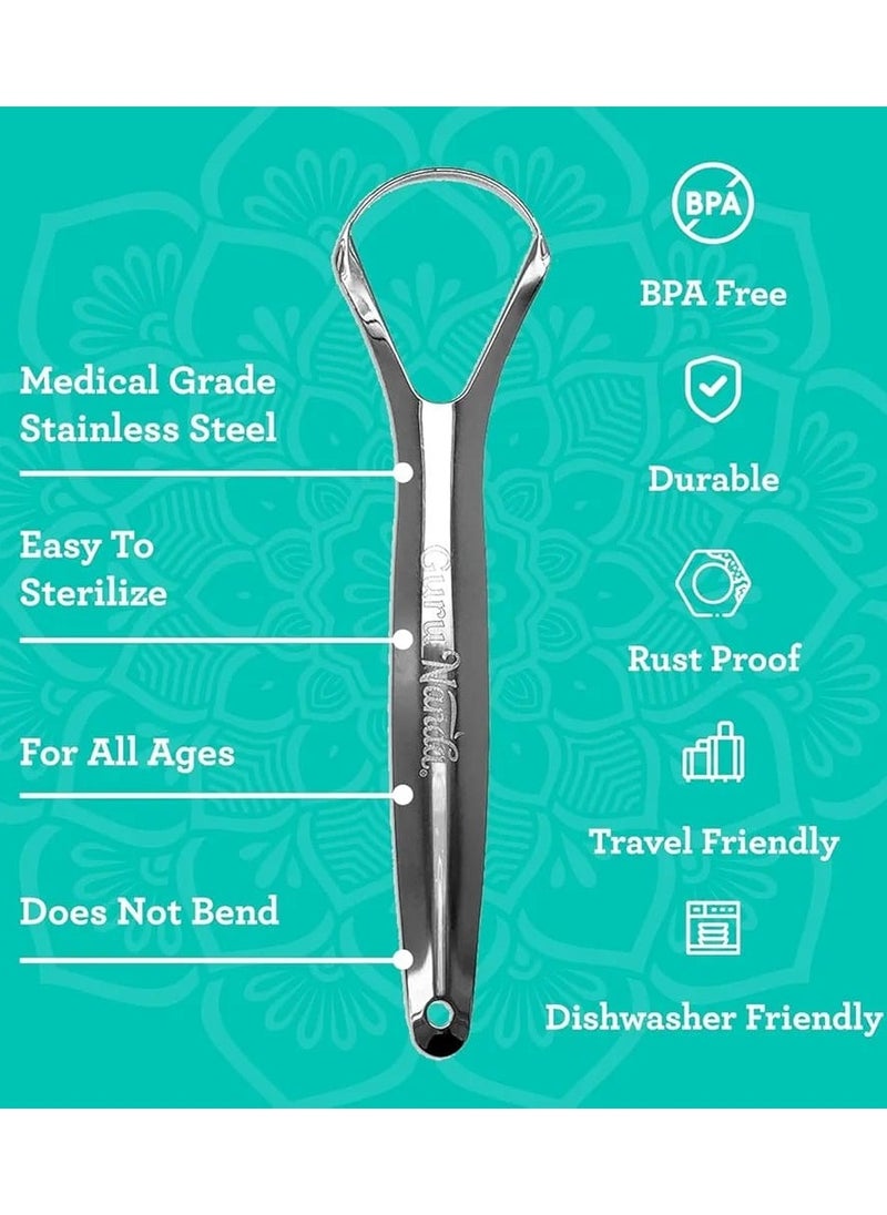 GuruNanda Tongue Scraper (Pack of 2), Stainless Steel Tongue Scraper for Oral Hygiene, Bad Breath Treatment, Medical Grade 100% Stainless Steel Tongue Cleaner with Travel Case for Adults & Kids  - Image 2