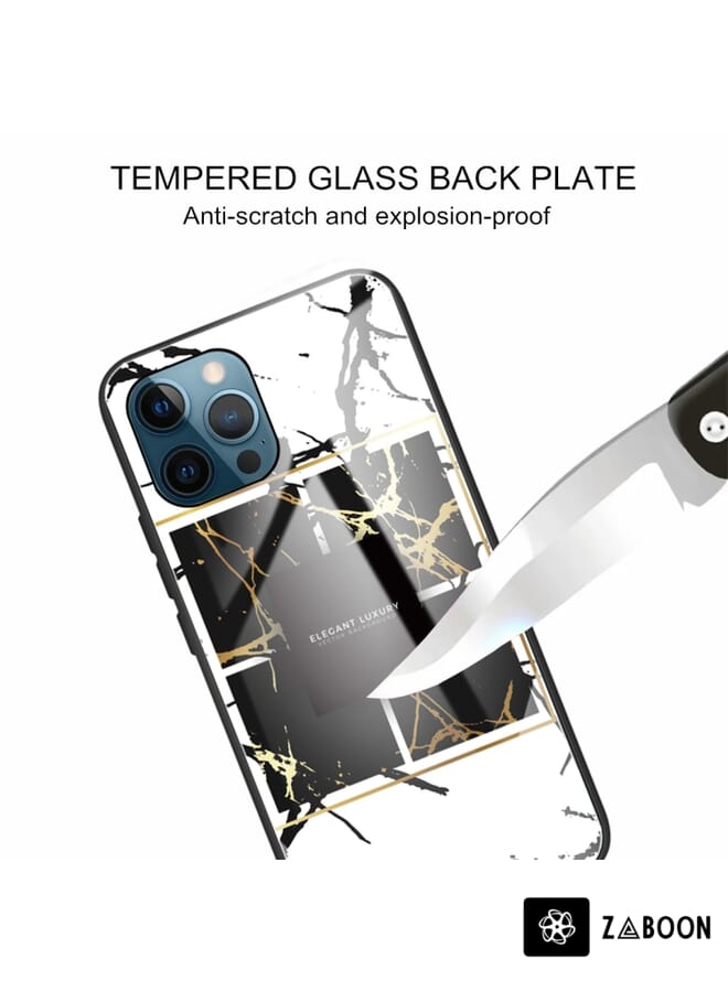 Zaboon Protective Case Cover For iPhone 11 Pro Marble Tempered Glass Back Cover TPU Border Case - Image 3