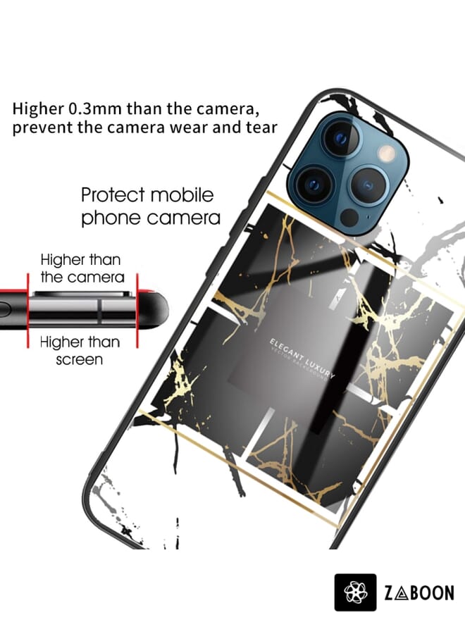 Zaboon Protective Case Cover For iPhone 11 Pro Marble Tempered Glass Back Cover TPU Border Case - Image 2