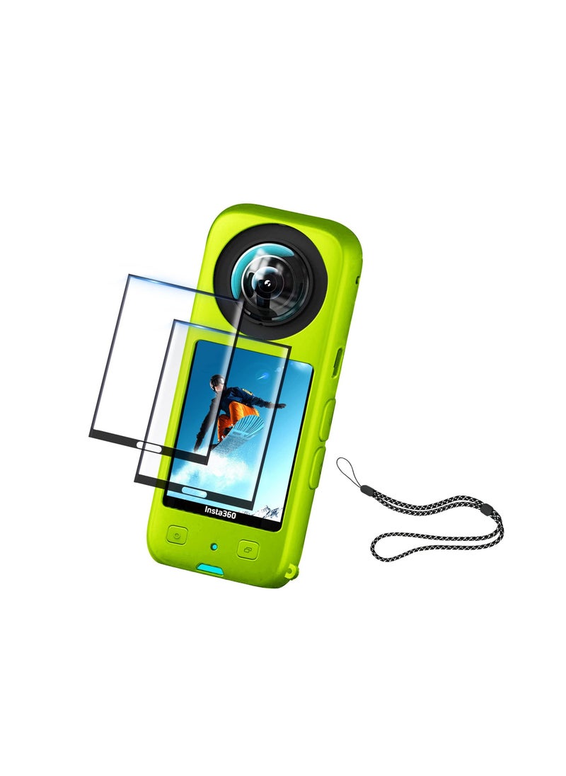 SYOSI - Protection Kit for Insta 360 X3, Silicone Protective Case with 2 Pcs Screen Protector for Insta360 X3 Accessories (Green) - Image 1