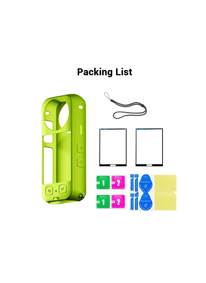 SYOSI - Protection Kit for Insta 360 X3, Silicone Protective Case with 2 Pcs Screen Protector for Insta360 X3 Accessories (Green) - Image 1