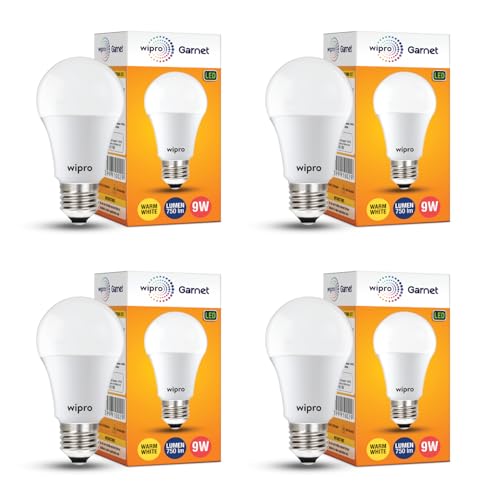 wipro Garnet 9W LED Bulb for Home & Office |Warm White (2700K) | E27 Base|220 Degree Light Coverage |4Kv Surge Protection |400V High Voltage Protection |Energy Efficient | Pack of 4 - Image 1