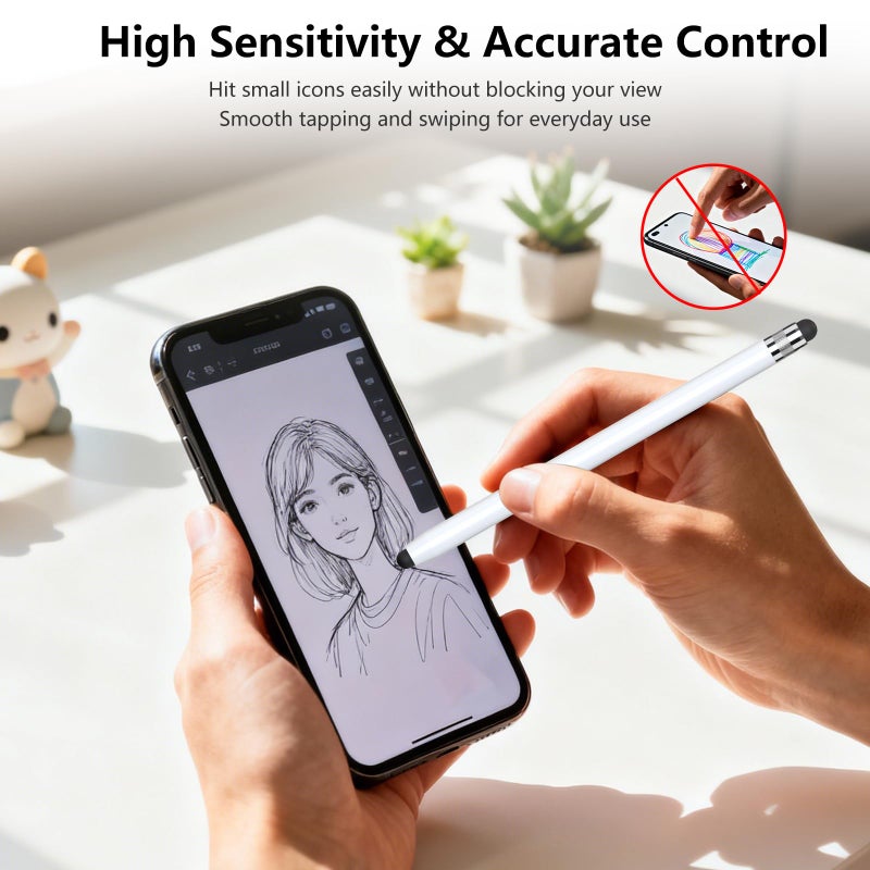 HATOKU 2 Packs Stylus Pen for iPad & Touchscreen Devices (Black & White), Dual Tip Rubber Stylus, No Bluetooth/No Charging, High Sensitivity Capacitive Magnetic Pencil for iPad iPhone Android Tablets - Image 4