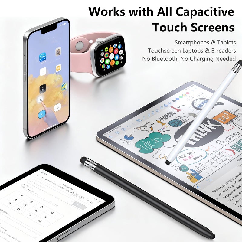 HATOKU 2 Packs Stylus Pen for iPad & Touchscreen Devices (Black & White), Dual Tip Rubber Stylus, No Bluetooth/No Charging, High Sensitivity Capacitive Magnetic Pencil for iPad iPhone Android Tablets - Image 2