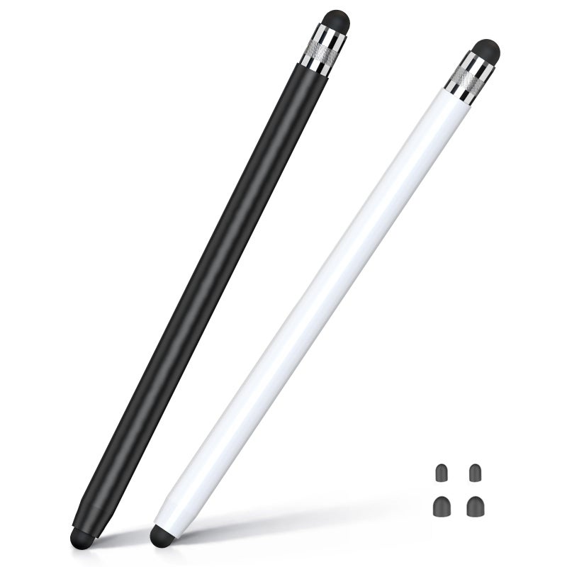 HATOKU 2 Packs Stylus Pen for iPad & Touchscreen Devices (Black & White), Dual Tip Rubber Stylus, No Bluetooth/No Charging, High Sensitivity Capacitive Magnetic Pencil for iPad iPhone Android Tablets - Image 1