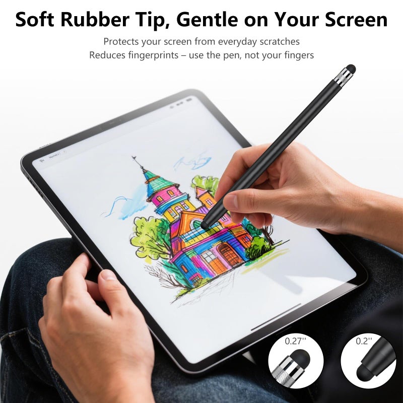 HATOKU 2 Packs Stylus Pen for iPad & Touchscreen Devices (Black & White), Dual Tip Rubber Stylus, No Bluetooth/No Charging, High Sensitivity Capacitive Magnetic Pencil for iPad iPhone Android Tablets - Image 5