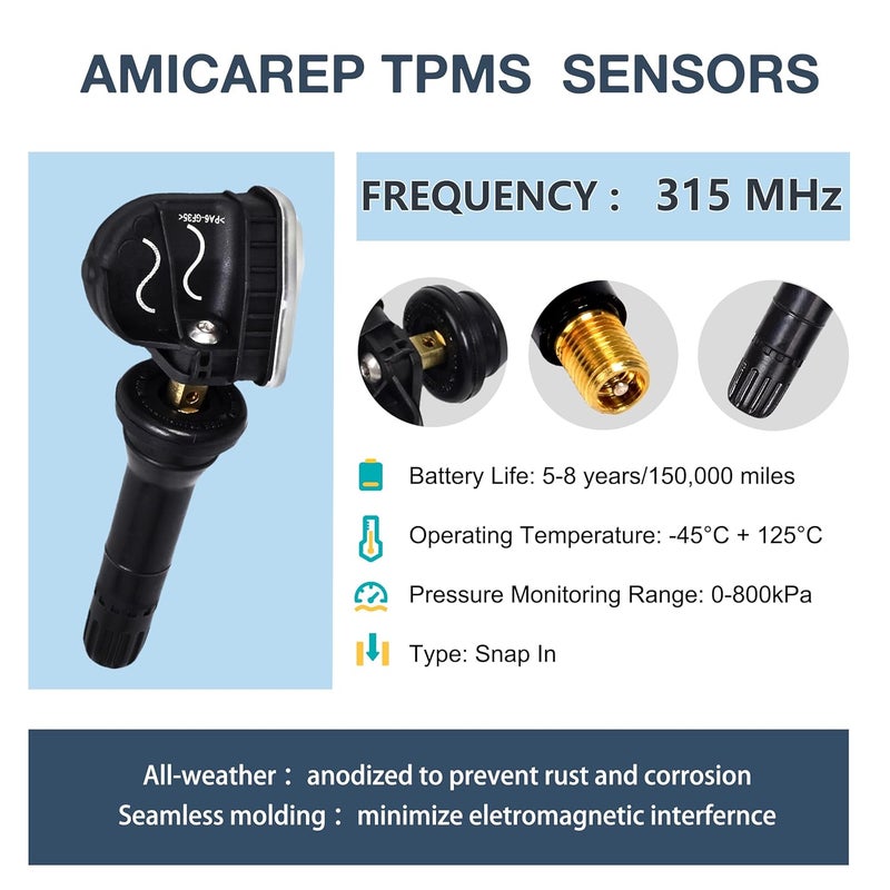 AMICAREP TPMS Tire Pressure Sensors 315MHz for Ford and Lincoln (Set of 4) - Image 2