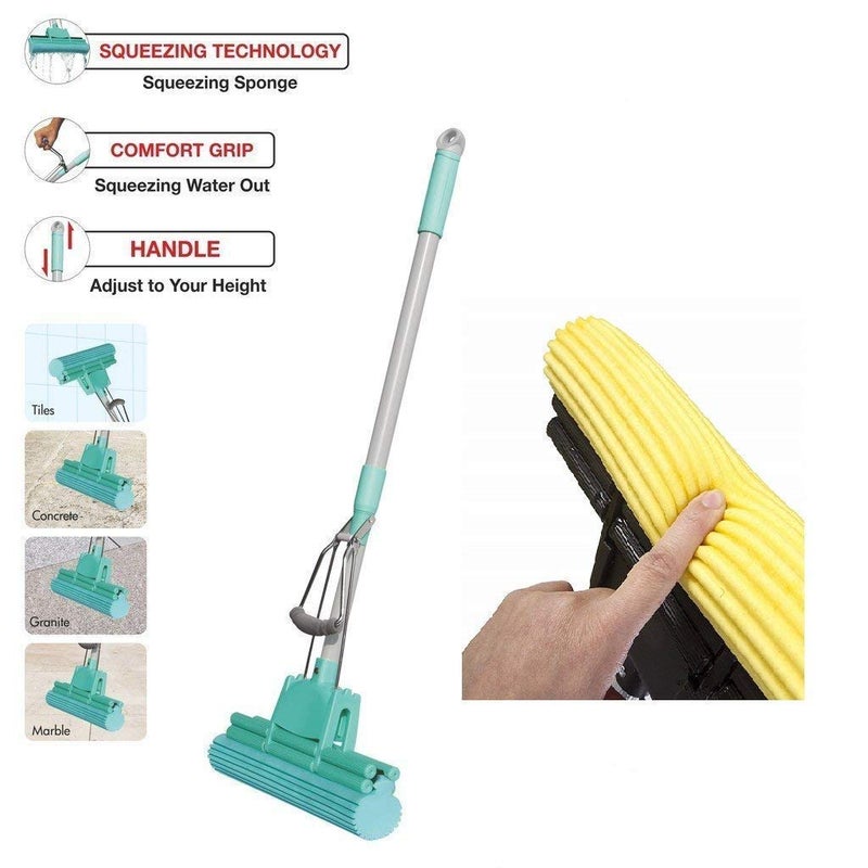 DR MALL PVA Sponge Absorber Quick Cleaning Mop with Squeezing Technology Adjustable Handle Kitchen Bathroom Cleaner Standard Size - Image 4