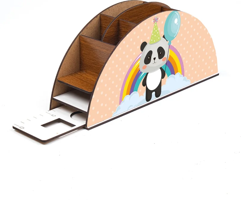 Notpa Wooden Panda Rainbow Ruler Desktop Pen Holder Box Organizer For Kids GK117