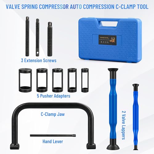 YSSNIUTOOL Valve Spring Compressor | 10 Piece Spring Clamp Tool Kit with C Clamp, Collet Pusher Adapters, Extension Rods, and Lever for Car, Motorcycle, ATV, and Small Engine Repairs (Blue) - Image 2