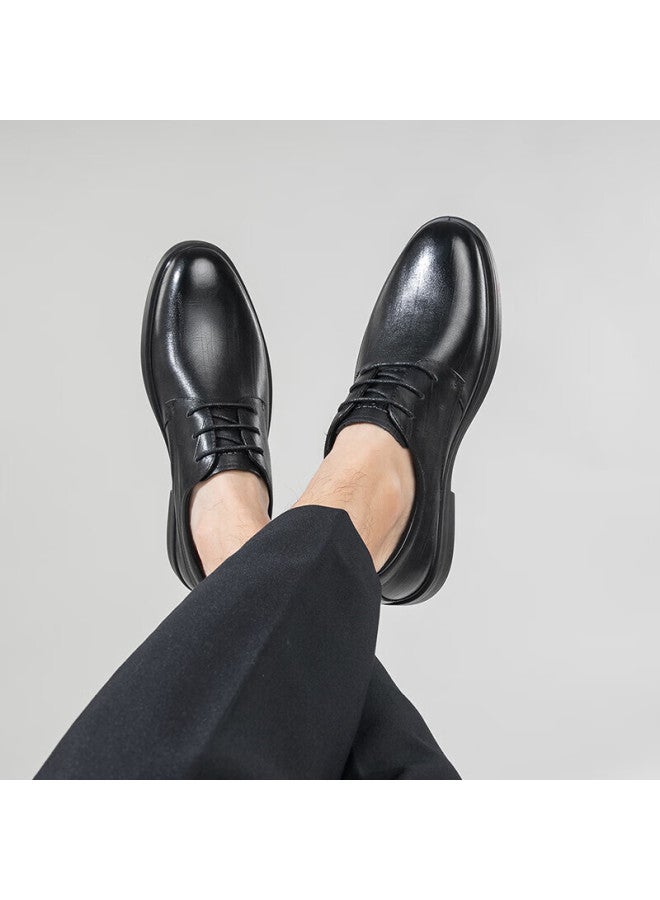 Connell Kangnai Men's Shoes, 2025 New Style Business Casual Shoes, Soft Sole Groom Shoes, Lace-up Round Toe Formal Derby Leather Shoes, Black, Size 39 - Image 1