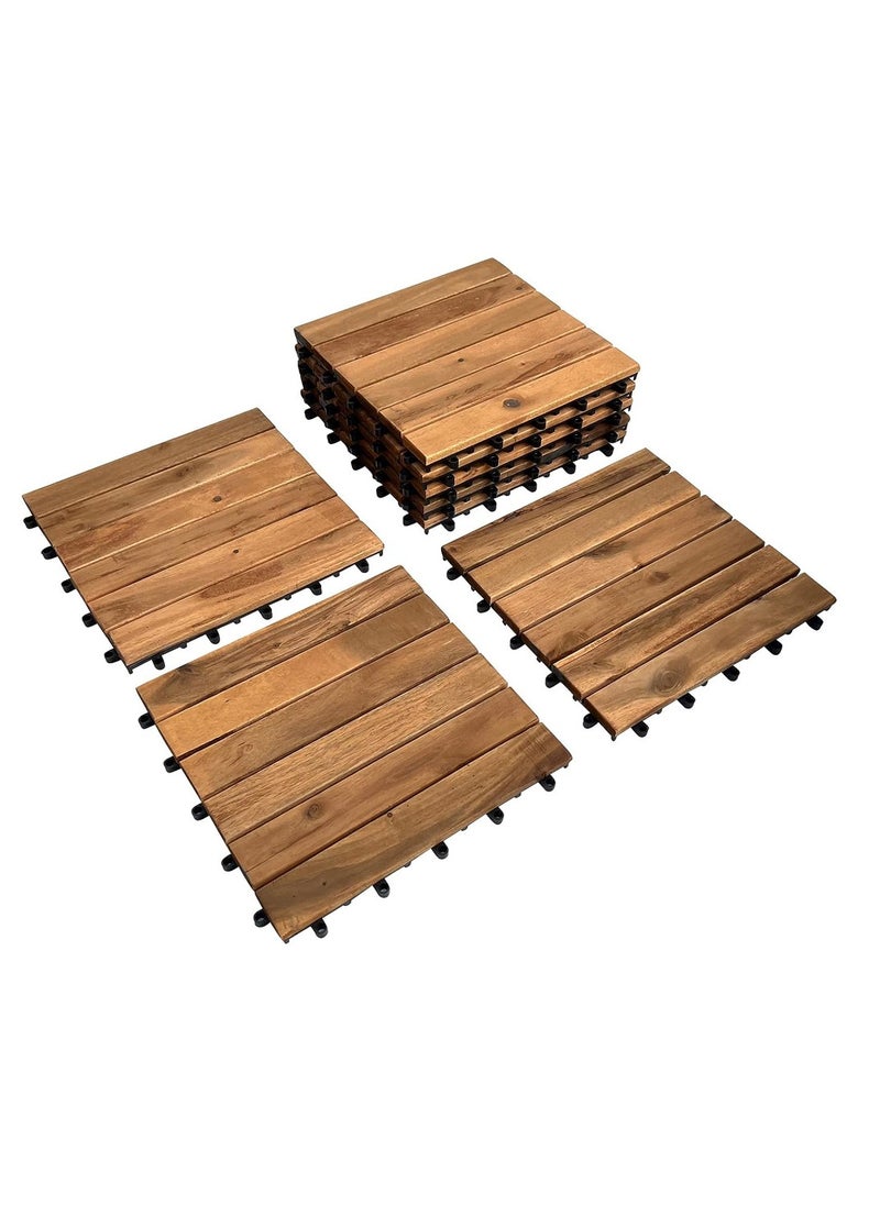HOME TASTE TOMSUN Wooden Decking Interlocking Flooring Tiles (Pack of 10) Waterproof Hardwood Deck Tiles with Snap & Plastic Base  - Image 1
