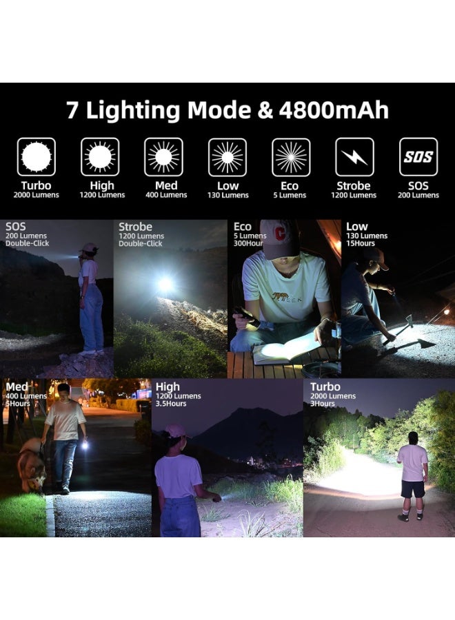 WUBEN C2 Torch Light Rechargeable, 2000 Lumens Tactical Flashlight 7 Modes Flash Light, Super Bright Torch IP68 Waterproof for Outdoor Camping Hiking Emergency - Image 3