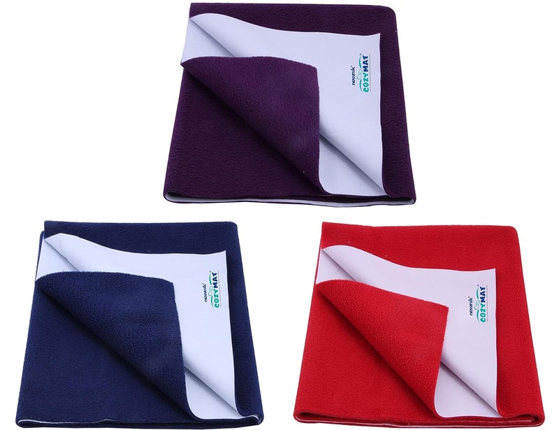 Newnik Newnik Baby Dry Sheets for Baby/Rubber Sheet for Baby/Baby mat Waterproof/Baby Bed Protector Waterproof Combo Pack (Large, Plum-Navyblue-Maroon)  - Image 1