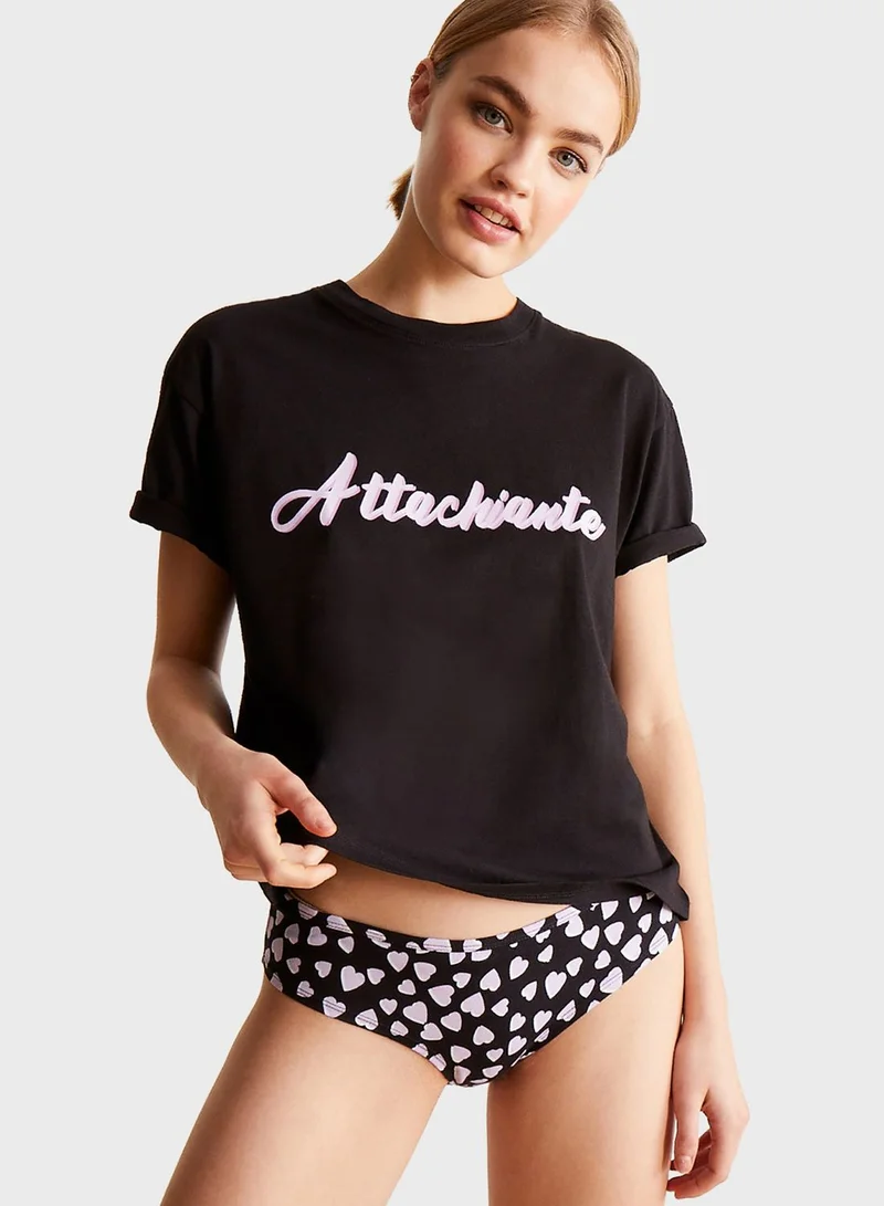 UNDIZ Slogan Printed Top & Brief Set