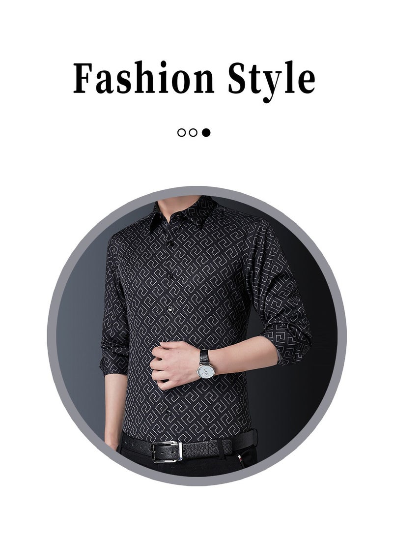 Moovant Men's Long Sleeve Shirt, Stylish Geometric Print Shirt, Button-Down Shacket Top, Casual and Formal Wear, Slim Fit, Perfect for Business and Office Attire  - Image 4