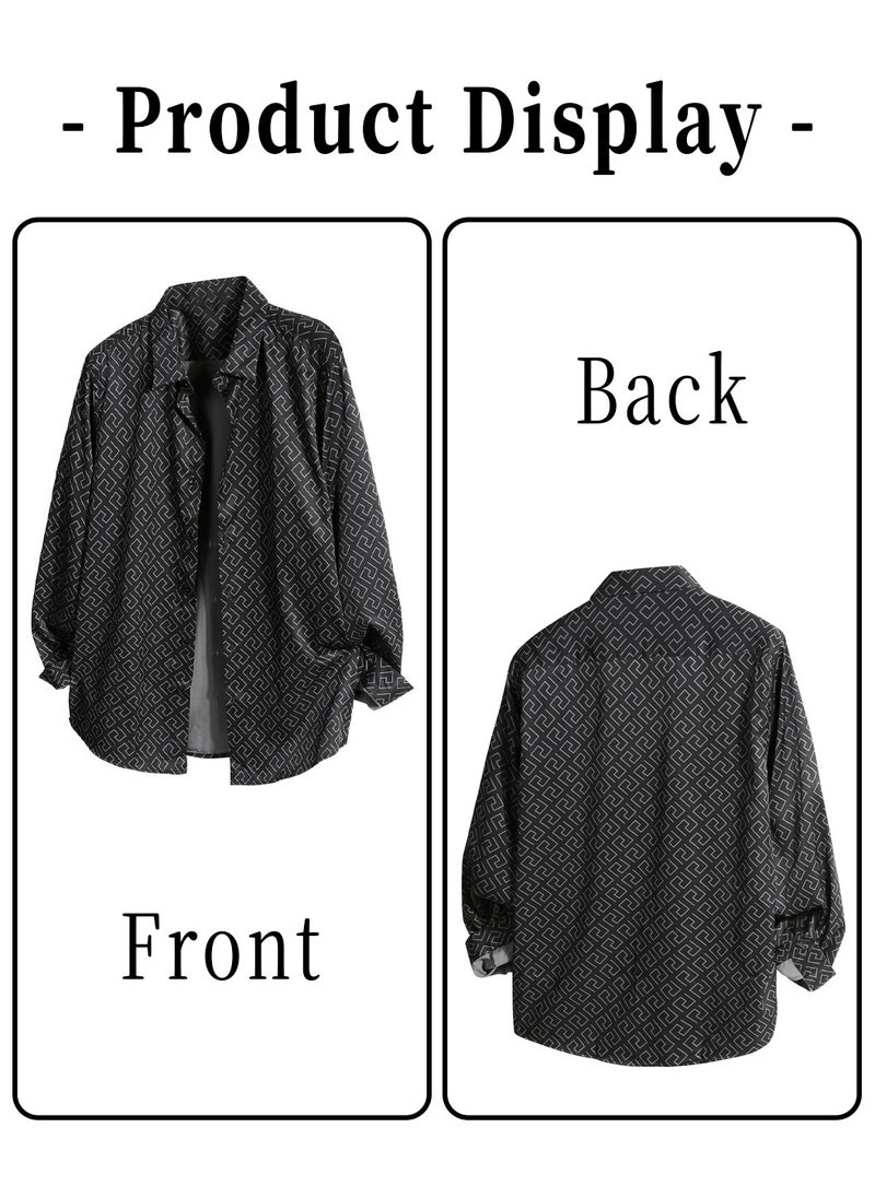 Moovant Men's Long Sleeve Shirt, Stylish Geometric Print Shirt, Button-Down Shacket Top, Casual and Formal Wear, Slim Fit, Perfect for Business and Office Attire  - Image 3