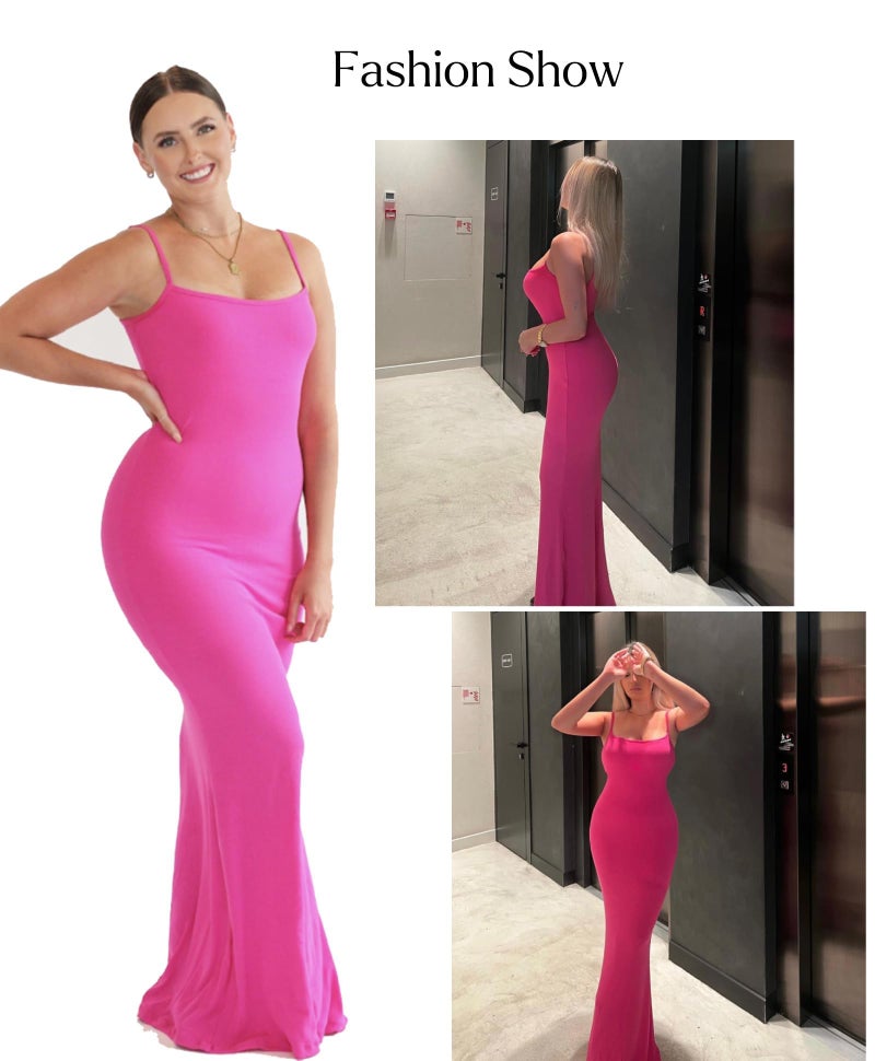 Popilush Bodycon Dresses for Women Maxi Dress Summer Ribbed Cocktail Spaghetti Strap Shapewear Dresses Party Long Going Out Pink - Image 3