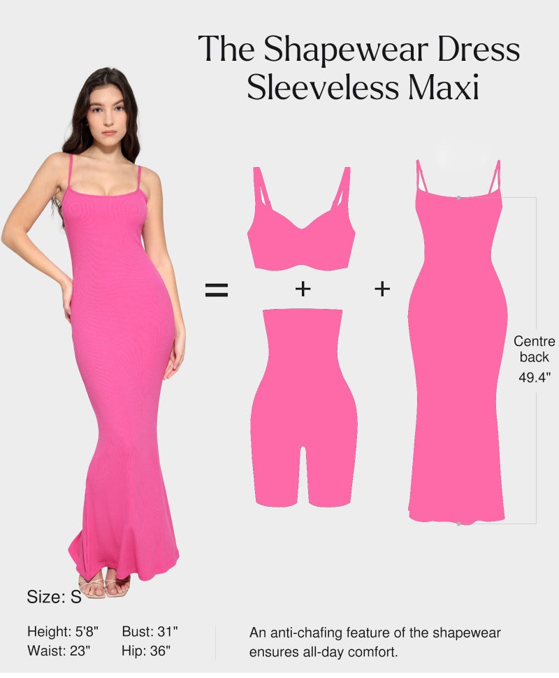 Popilush Bodycon Dresses for Women Maxi Dress Summer Ribbed Cocktail Spaghetti Strap Shapewear Dresses Party Long Going Out Pink - Image 4