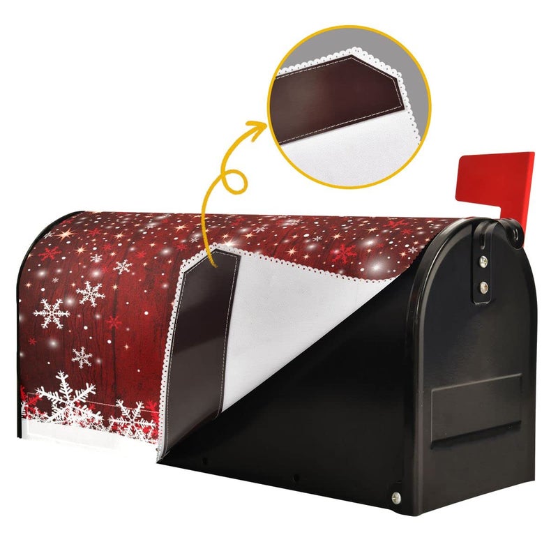 Wamika Merry Christmas Tree Winter Snowflake Pine Mailbox Covers Standard Size Red Christmas Tree Wood White Snow Magnetic Mail Wraps Cover Letter Post Box 21" Lx 18" W - Image 5