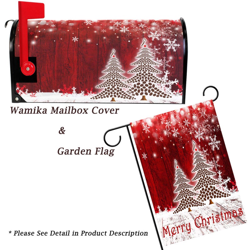 Wamika Merry Christmas Tree Winter Snowflake Pine Mailbox Covers Standard Size Red Christmas Tree Wood White Snow Magnetic Mail Wraps Cover Letter Post Box 21" Lx 18" W - Image 2