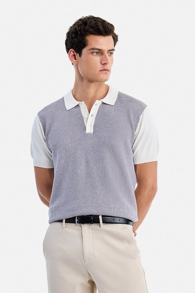 سنيتش Grey Textured Half Sleeve Regular Fit T-Shirt