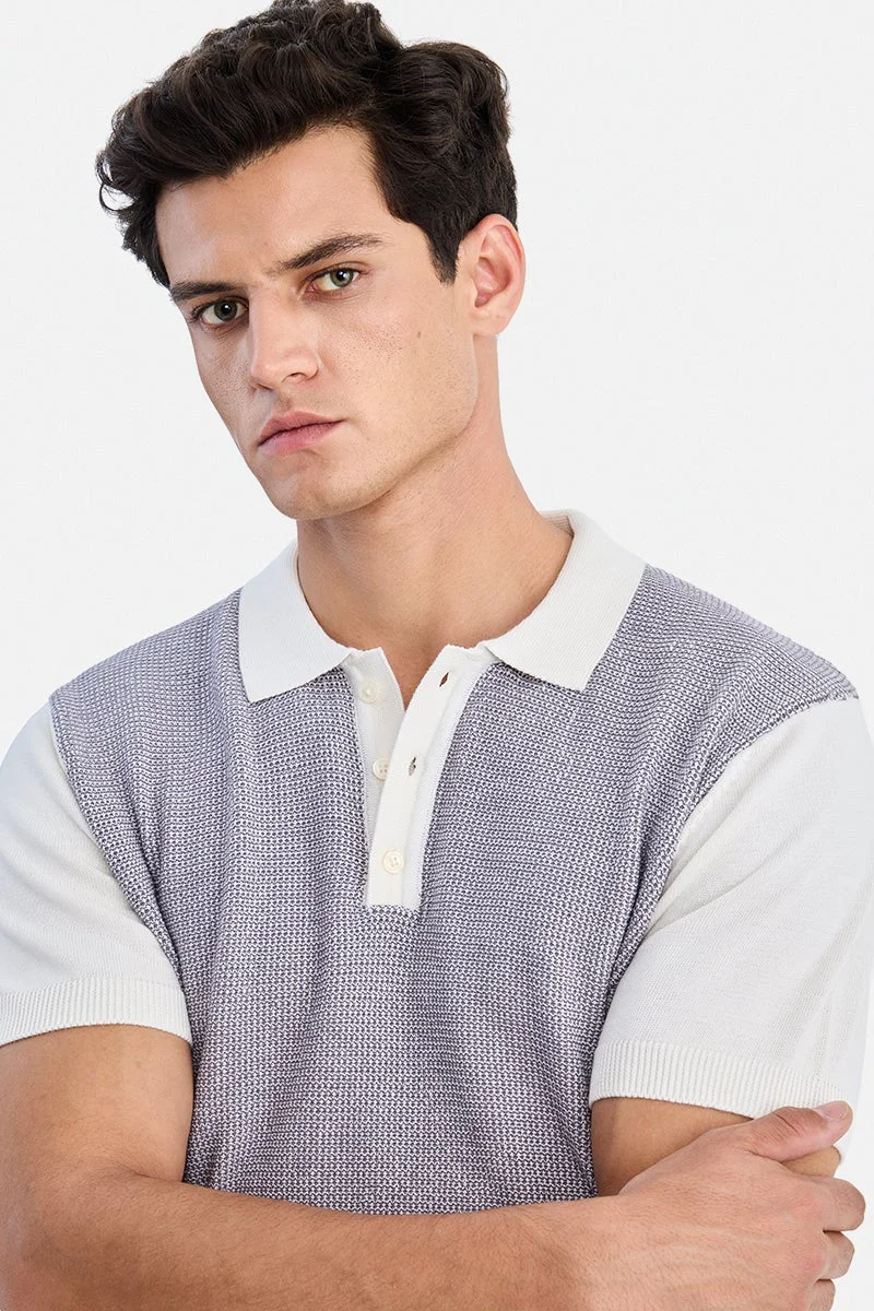 سنيتش Grey Textured Half Sleeve Regular Fit T-Shirt