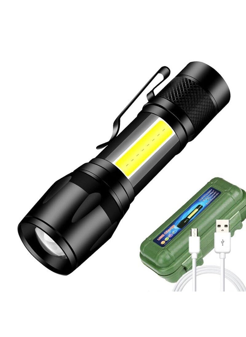 OAHU OAHU LED Flashlight with COB Light Mini Waterproof Portable LED Flashlight USB Rechargeable 3 Modes Light Flashlight Black  - Image 1