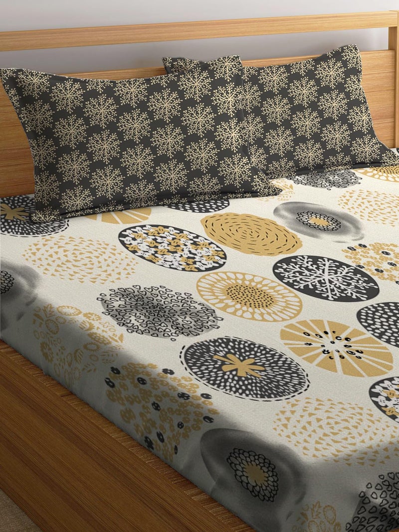 LOOMLYFE 300 TC Cotton Feel Glace Cotton Elastic Fitted Printed King Size Double Bed Bedsheet with 2 Pillow Covers Fits Upto 8 inches Mattress, Size- 72X78 Inches, NavyBlueLily - Image 2