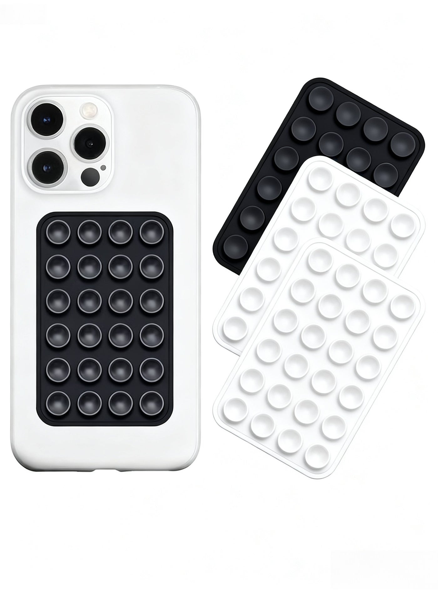 Suction phone case holder, 4-piece silicone phone suction handle, compatible with iPhone and Android protective cases, anti slip hands-free phone accessory holder, adhesive phone handle for Tiktok videos and selfies (2 black, 2 white)