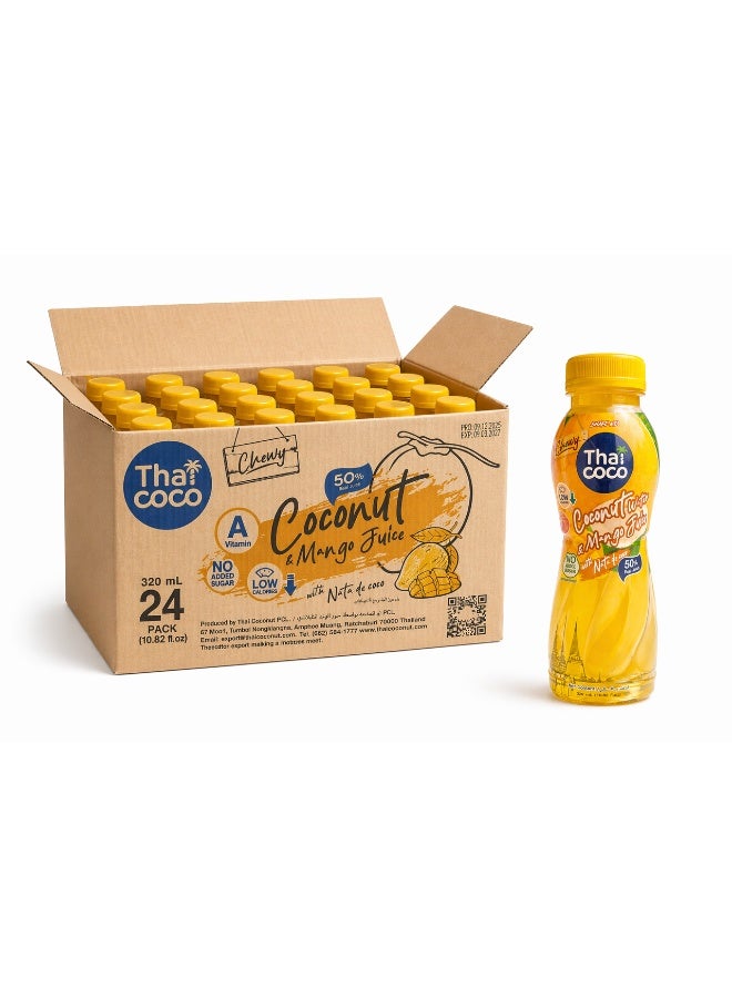 Thai Coco Coconut Water and Mango Juice with Nata de Coco 320ml Pack of 24 - Image 1