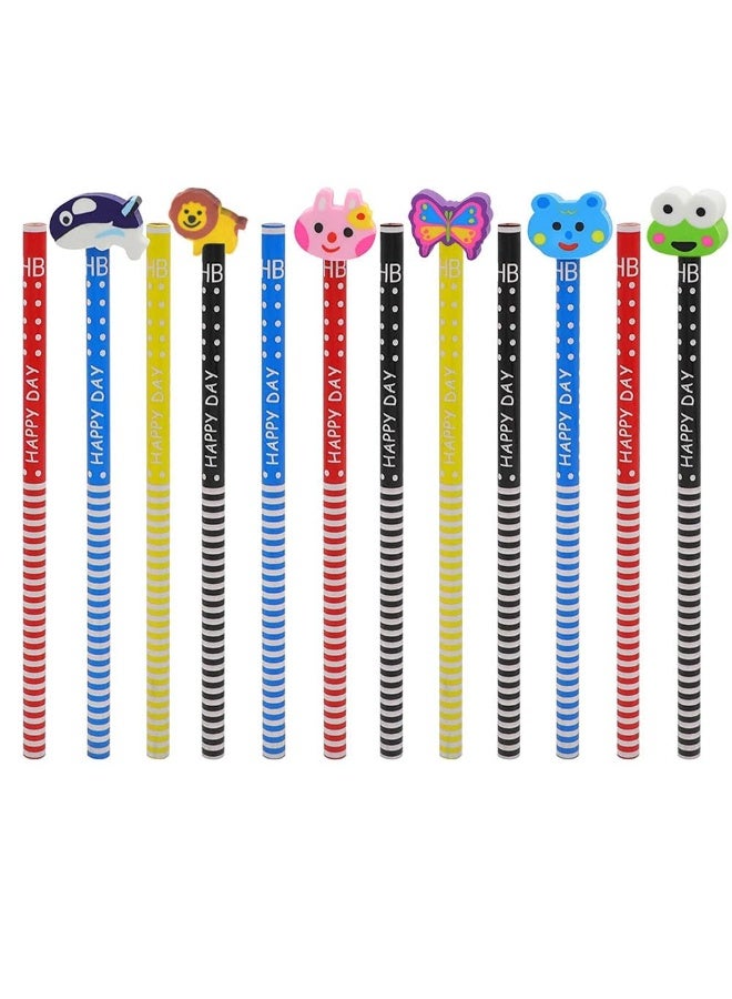 JZS Pencil Erasers Toppers, 12 Pack Cute Fun Animal Pencil Top Erasers, Colorful, Durable, Latex-Free Cap for Pencils, Erases Cleanly for School Classroom Supplies - Image 1