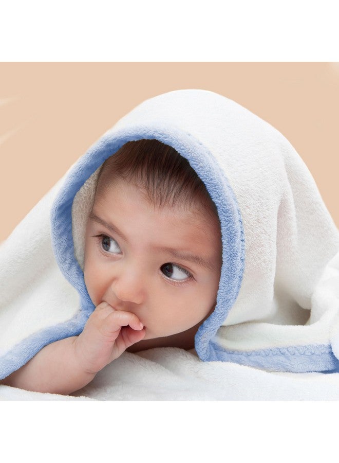 POLYTE Premium Hypoallergenic Microfiber Hooded Baby Bath Towel, 36 x 36 in, 2 Pack (White w/Yellow,Blue Trim) - Image 3