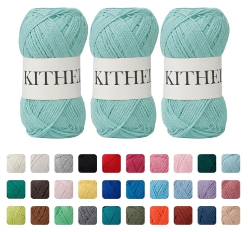 KITHED Cotton Yarn，10.5oz，526yard，3 Pack ，Soft Yarn for Crocheting and Knitting (13 Aqua) - Image 1