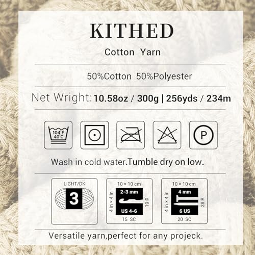 KITHED Cotton Yarn，10.5oz，526yard，3 Pack ，Soft Yarn for Crocheting and Knitting (13 Aqua) - Image 2