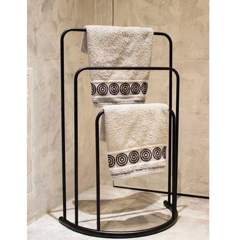 Steel Iron Floor Towel Holder, Black, Electrostatic Coating Rust and Moisture Resistant, Height 90cm, Width 70cm