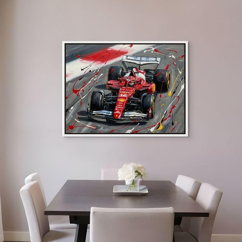 Art Decor Framed Canvas Landscape Print of Charles Leclerc Ferrari F1 Race Car Motorsport Wall Art for Home Living Room Bedroom Office - Image 2