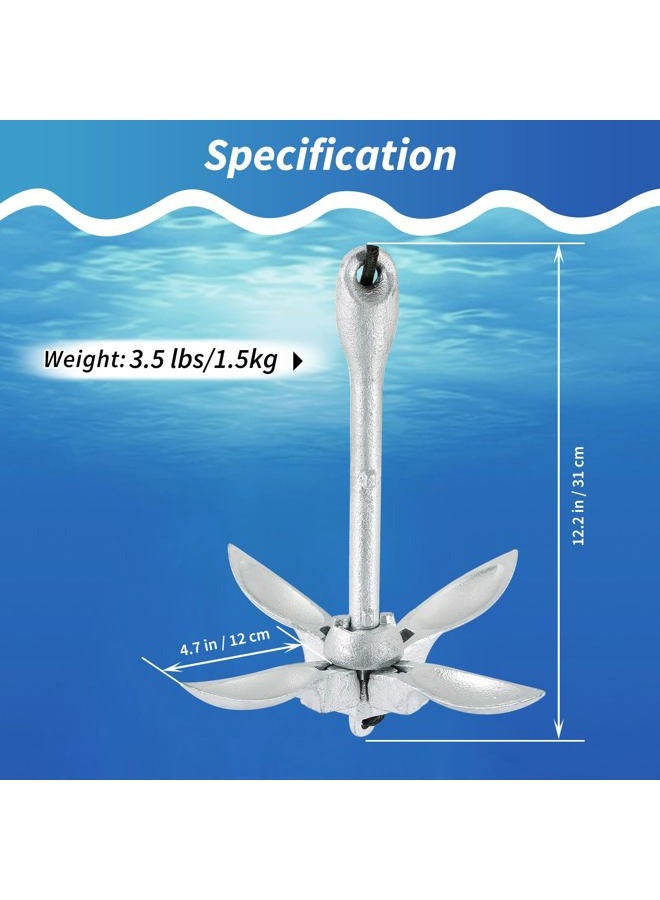 weyleity 1.5kg Kayak Anchor with 12meters/39.37feet6mm Rope, Folding Grapnel Anchor, Boat Anchor with Foldable Claw for Kayak Canoes Jetski Waterski - Image 2
